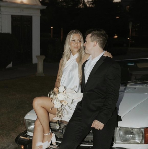 Show Me Your MuMu Dresses & Skirts - Show Me Your MuMu White Satin Halter Mini Dress